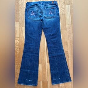 7 For All Mankind Pink A-Pocket Flare Jeans Blue Denim Medium Wash Size 30 Y2K